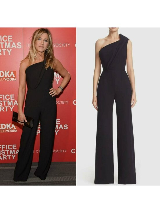 Brandon Maxwell Pants - Brandon Maxwell Black One Shoulder Wide Leg Jumpsuit Jennifer Aniston